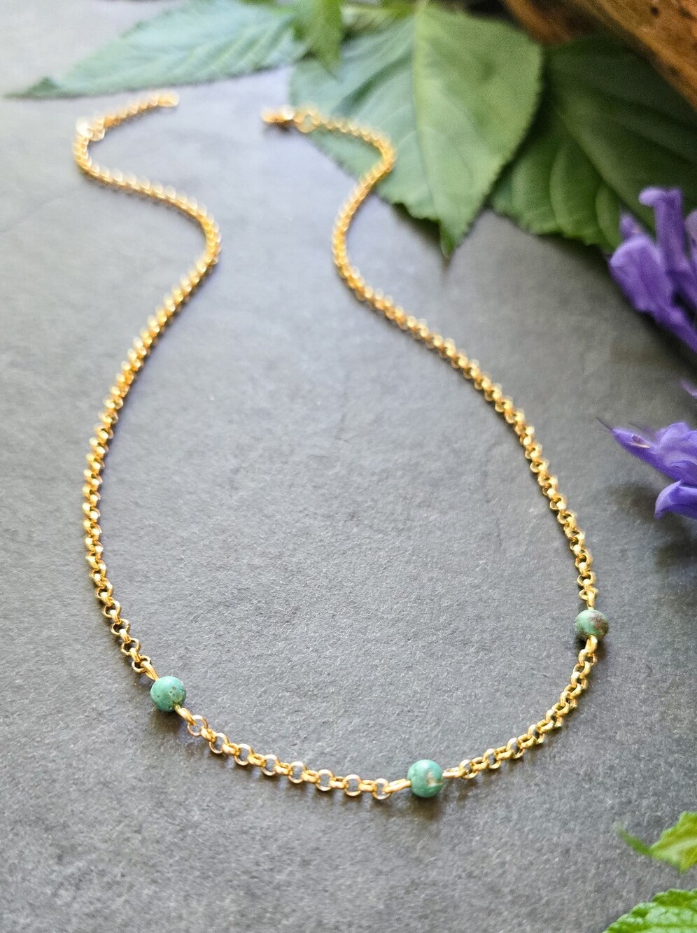 NWT Turquoise 24k Gold-Plated Dainty Rolo Chain Necklace